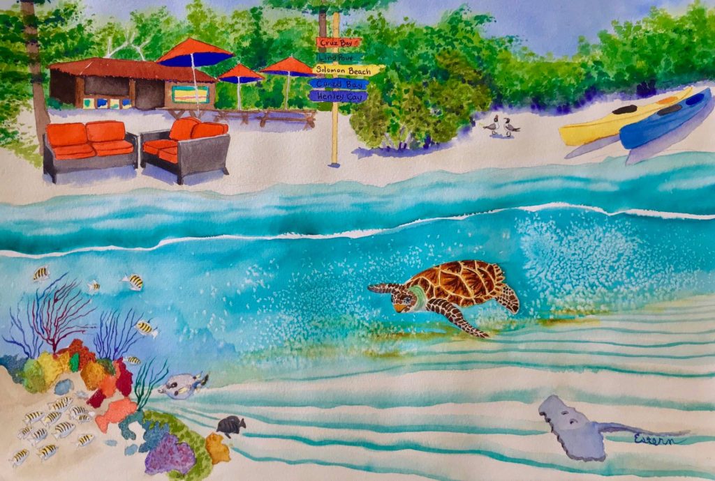 watercolor of honeymoon beach 2019