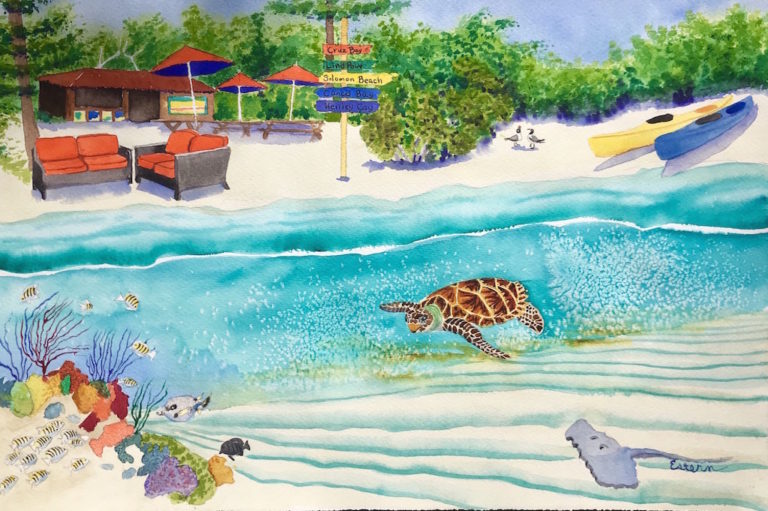 April Calendar Original Watercolor Honeymoon Bay
