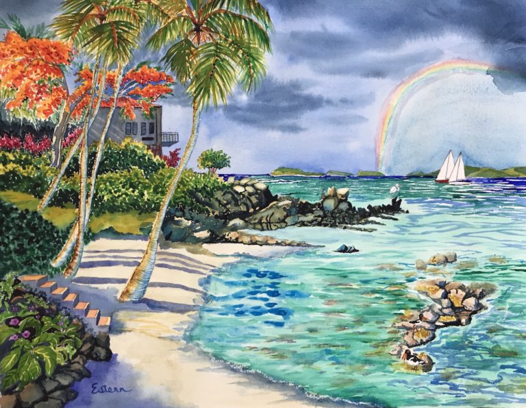 Rainbow at Gallows Original Watercolor by Elaine Estern