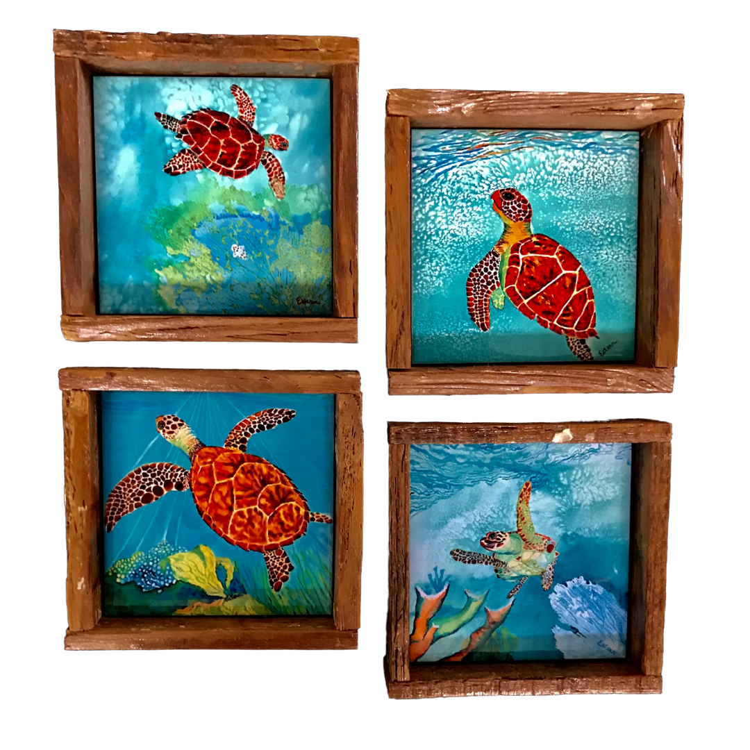 Turtle Tiles in Lobster Trap Frame - Coconut Coast Studios