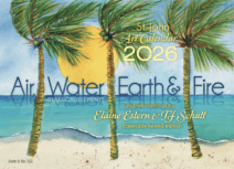 The "2026 St. John Calendar" features an illustrated cover with palm trees, sun, and ocean waves by Elaine Estern and JJ Schutt—perfect for fans of the St. John calendar series.